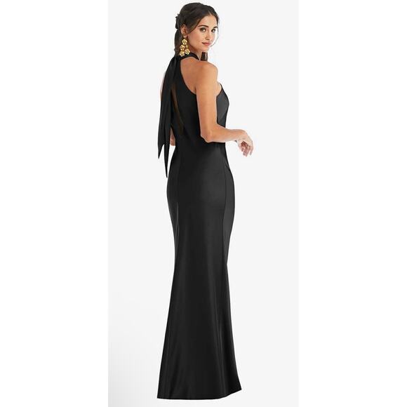 Lovely Imogen LB025 Black Draped Twist Halter Tie-Back Trumpet Gown SZ M - Picture 3 of 5